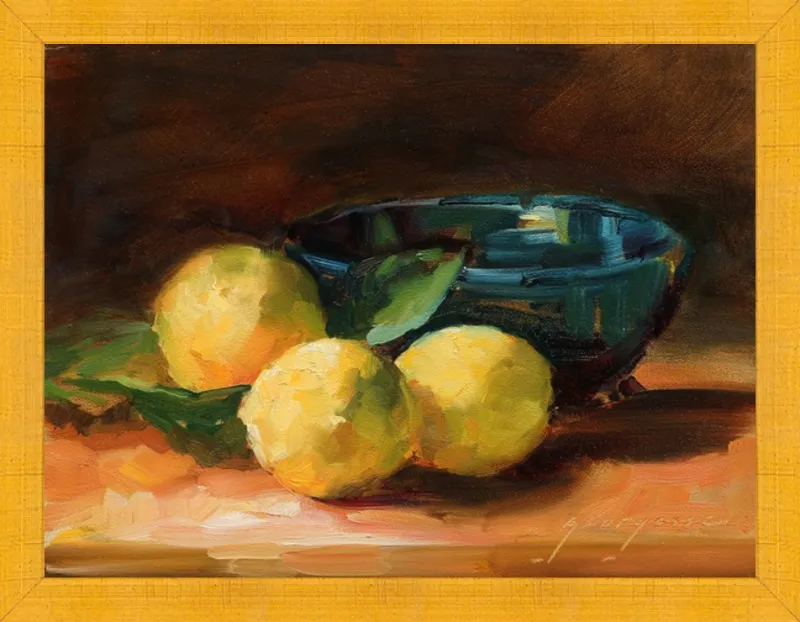 Lemons and Blue Bowl by Georgesse Gomez for Artfully Walls