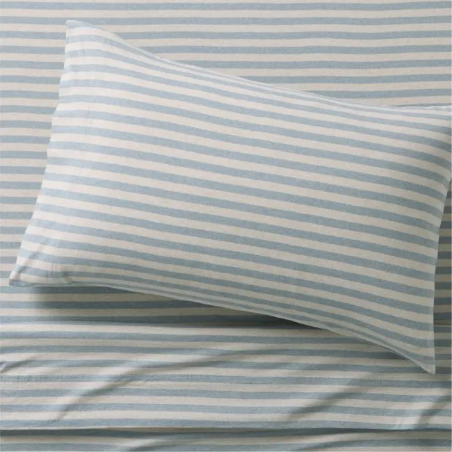 Comfy Tee Sky Blue Stripe 100% Organic Cotton Jersey Kids Twin Sheet Set