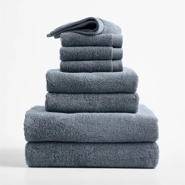 Luxe Plush Organic Turkish Cotton Evening Blue Bath Towels, Set of 8