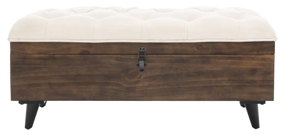 Liam Tufted Cocktail Ottoman - Light Beige/Dark Oak