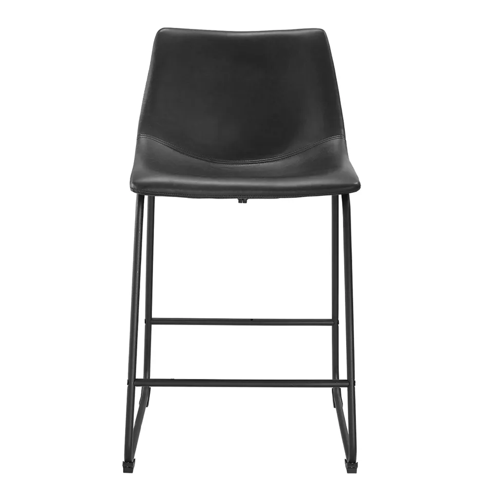 24" Industrial Faux Leather Counter Stools, Set of 2 - Black
