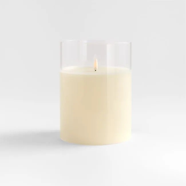 6"x8" Clear Glass Ivory Flameless Pillar Candle