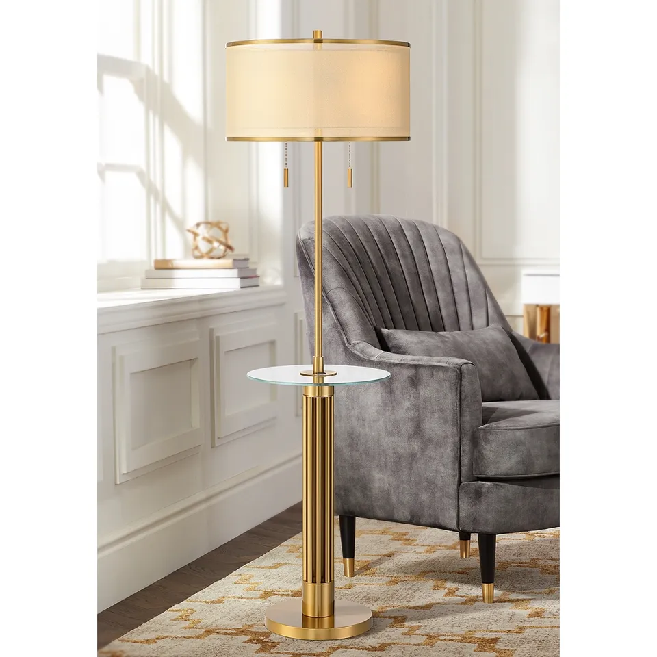 Possini Euro Granview 66" High Glass Table Floor Lamp with USB Ports