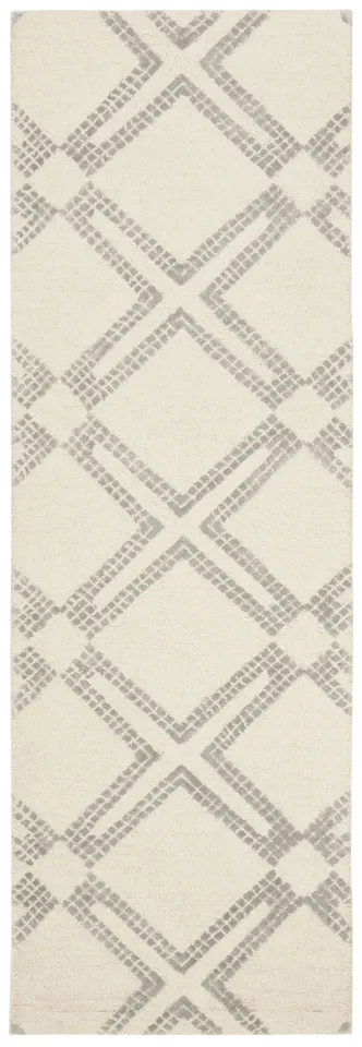 Arlo Home Hand Tufted Area Rug, BLG574G, Ivory/Silver,  2' 3" X 7'