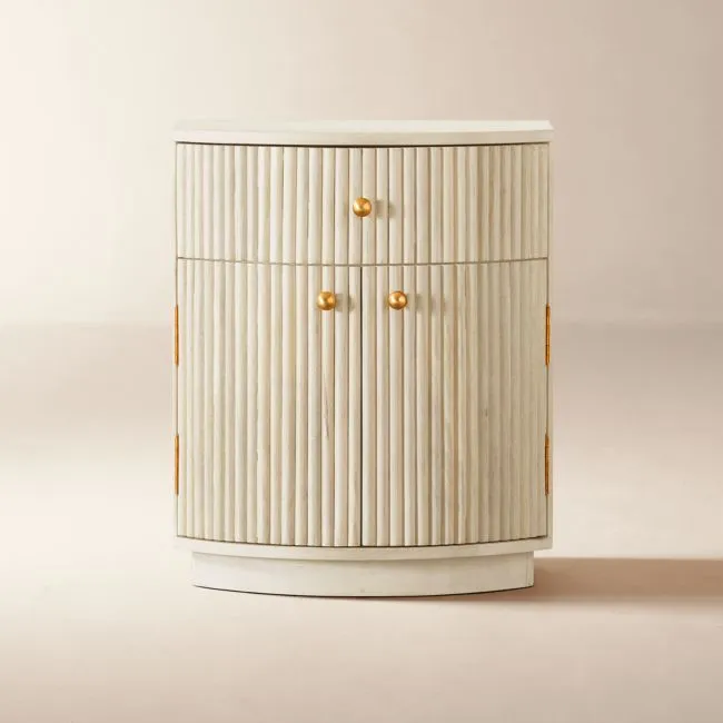 Cameo 20" Fluted Whitewashed Wood Nightstand with Drawer Set of 2