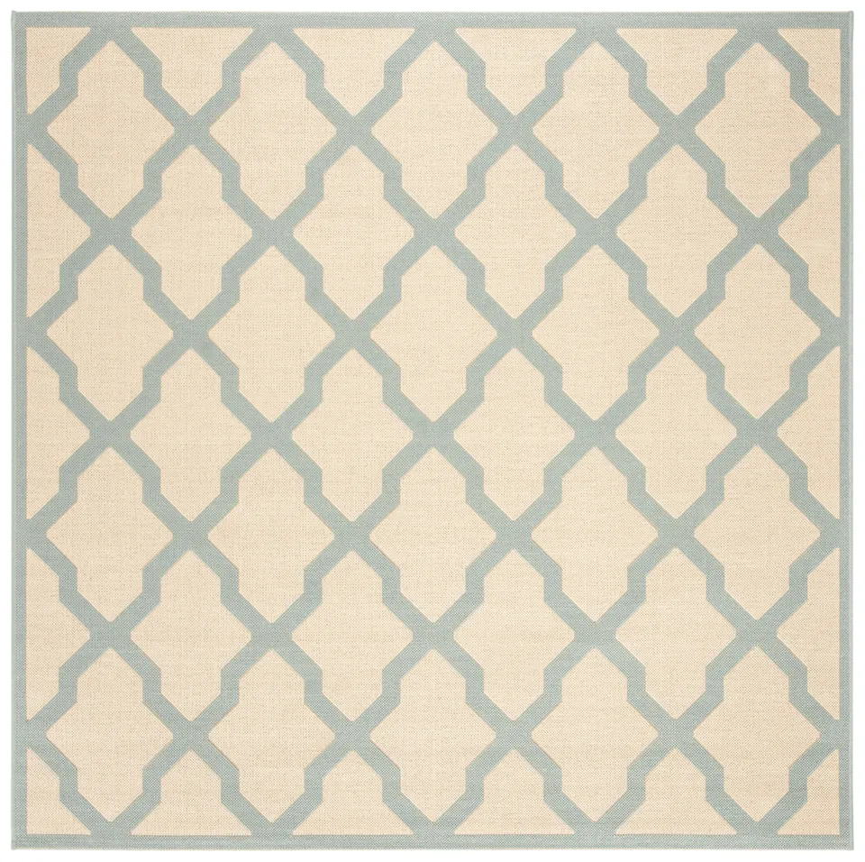 Arlo Home Indoor/Outdoor Woven Area Rug, LND122L, Cream/Aqua,  6' 7" X 6' 7" Square