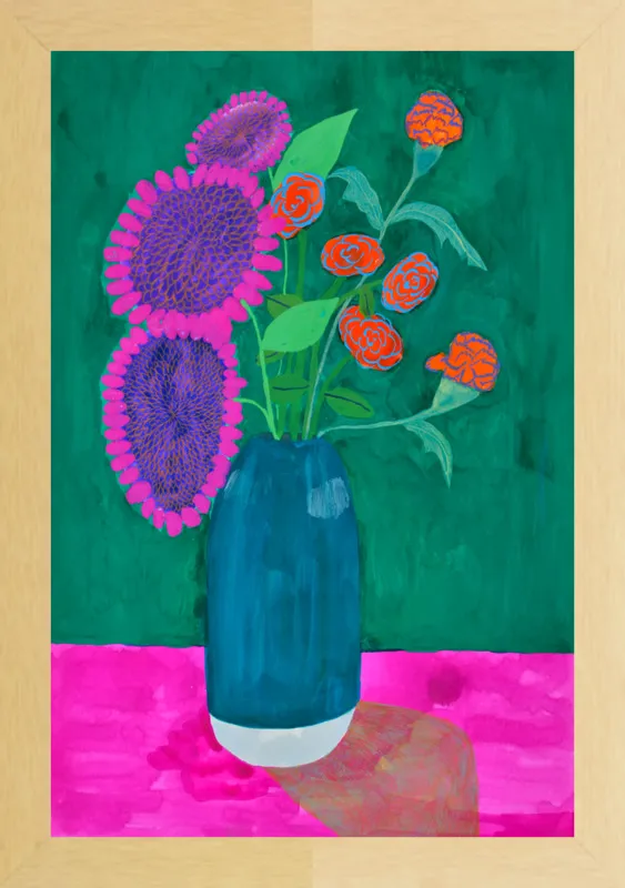 vase with sunflowers and carnations  by Christiane Drapela for Artfully Walls
