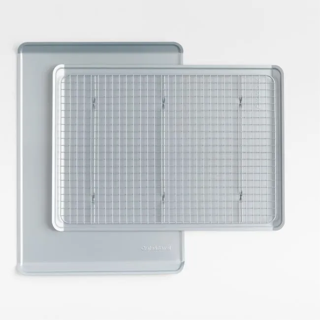 Crate & Barrel Silver Silicone Nonstick Cookie Sheets with Bonus Cooling Rack
