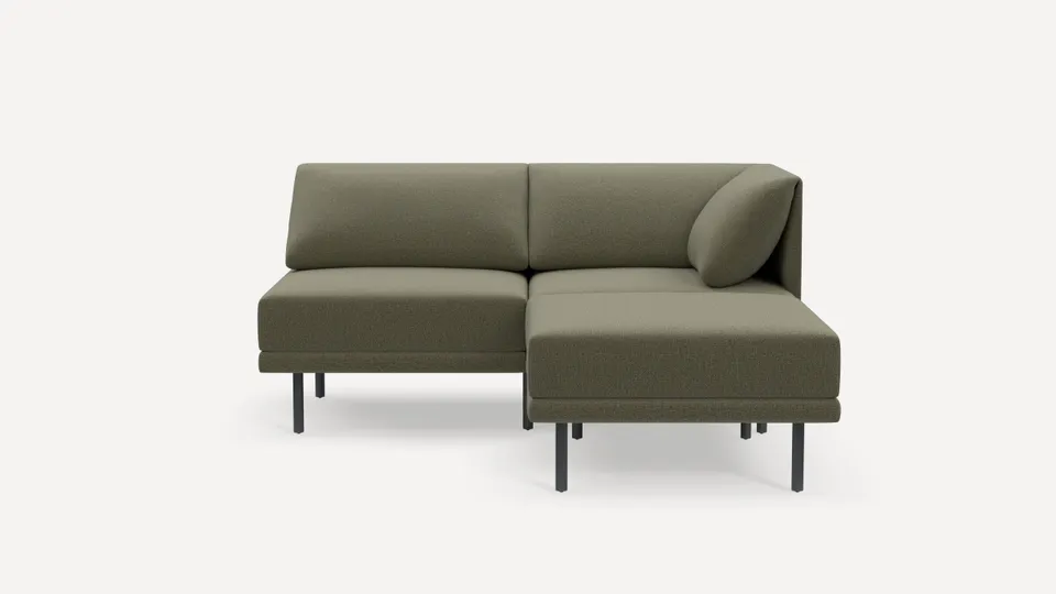 Range 3-Piece Open Sectional Lounger - Moss Green - Performance Flatweave / Black - Metal