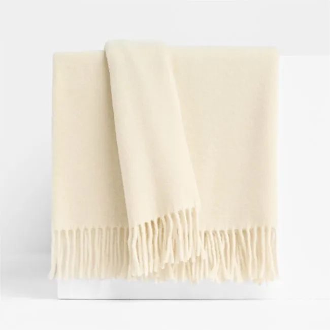 Italian 70"x55" Wool Ivory Throw Blanket