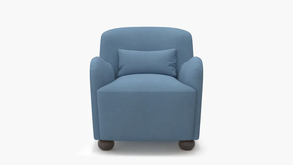Club Chair, French Blue Everyday Linen, Espresso Bun Foot