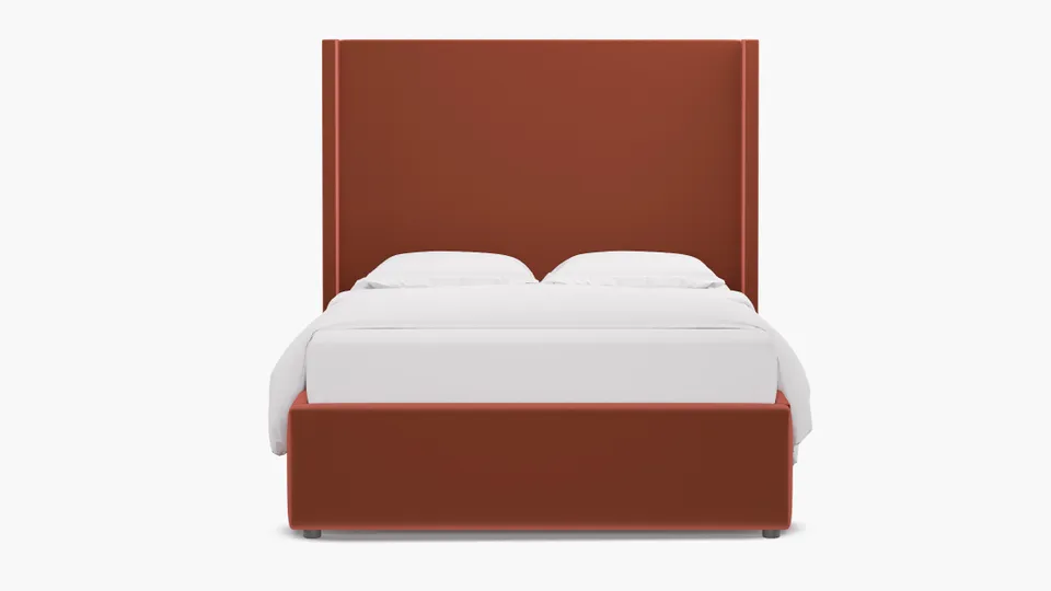 Modern Wingback Bed, Terracotta Performance Velvet, Full