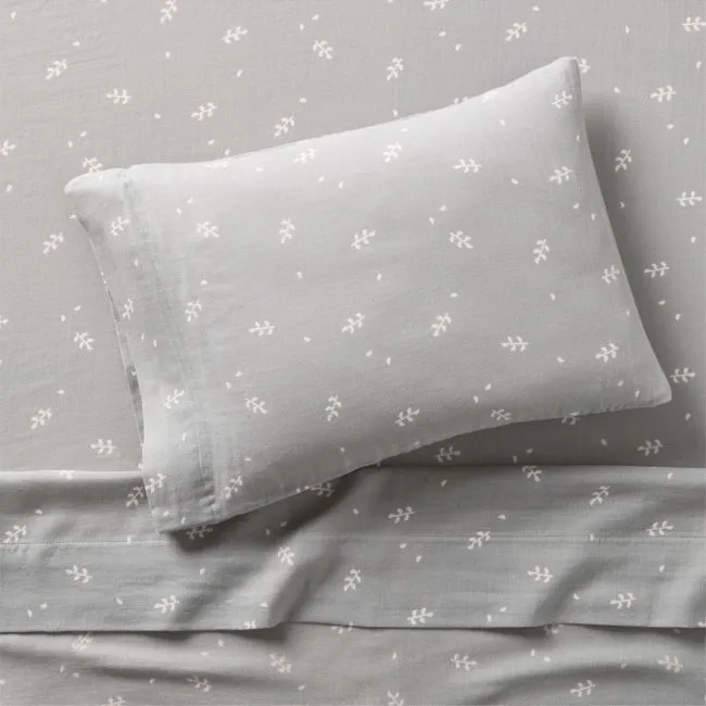 Supersoft Mist Blue Leaf Print 100% Organic Cotton Gauze Toddler Sheet Set