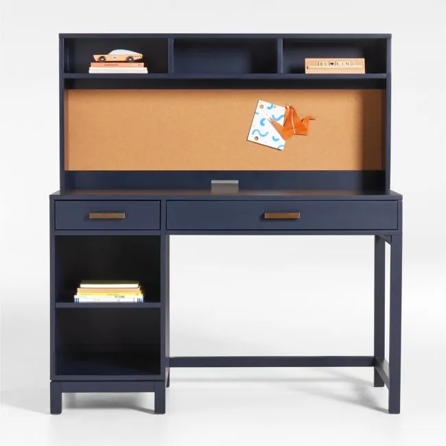 Parke 48" Navy Blue Wood 2-Drawer Kids Desk with Hutch