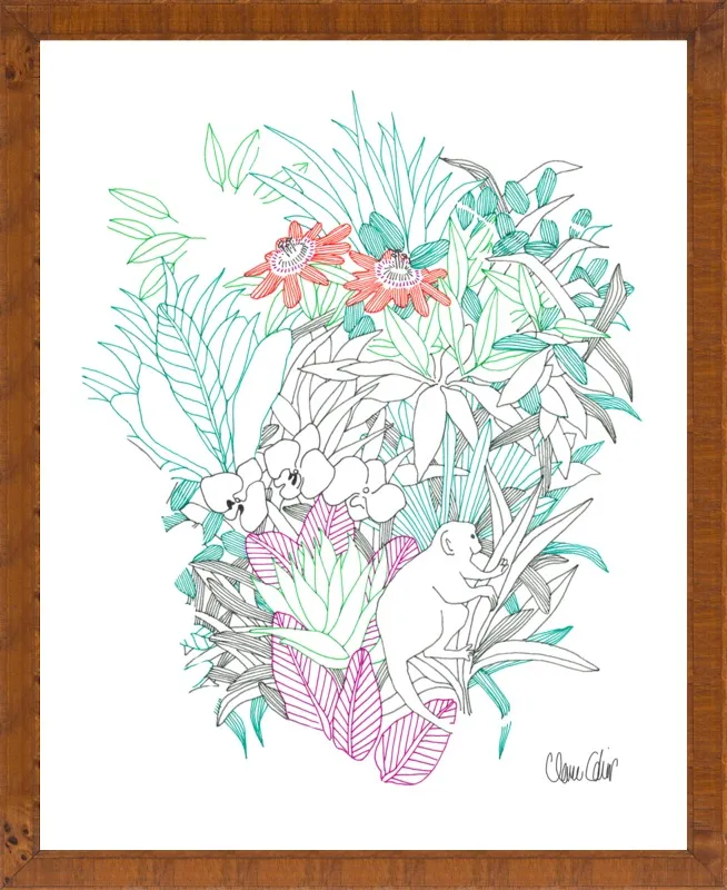 Passionflowers, orchids and the squirrel monkey  by Claire Colin for Artfully Walls