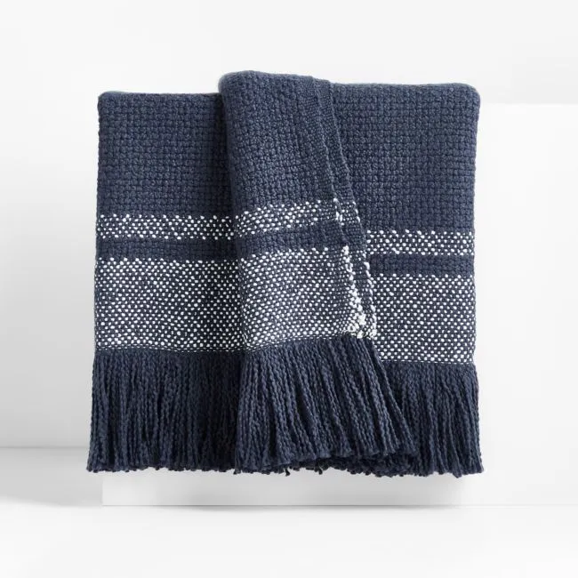 Weekend Deep Indigo Blue Organic Cotton 70"x55" Fringe Throw Blanket