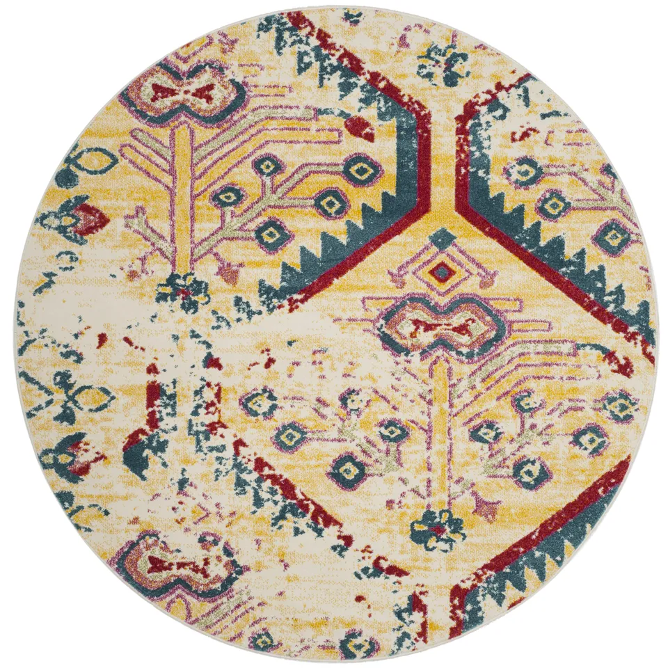 Arlo Home Woven Area Rug, WTC698G, Light Yellow/Blue,  6' 7" X 6' 7" Round