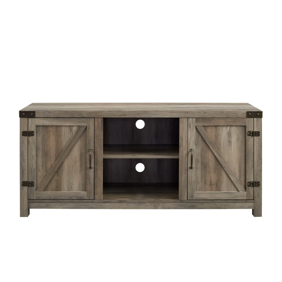 58" Farmhouse Barn Door TV Stand - Grey Wash