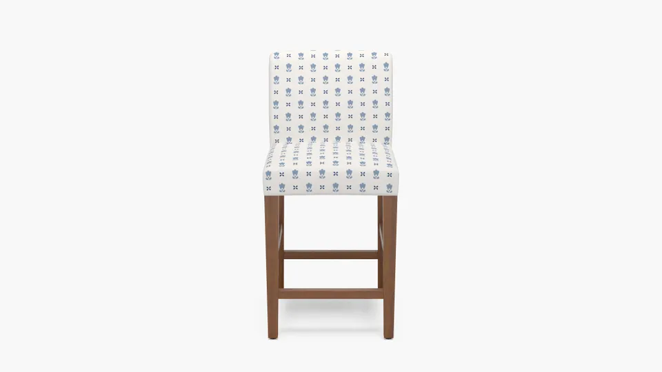 Signature Dining Counter Stool, Delft Mod Fleur, Walnut Square Tapered Leg