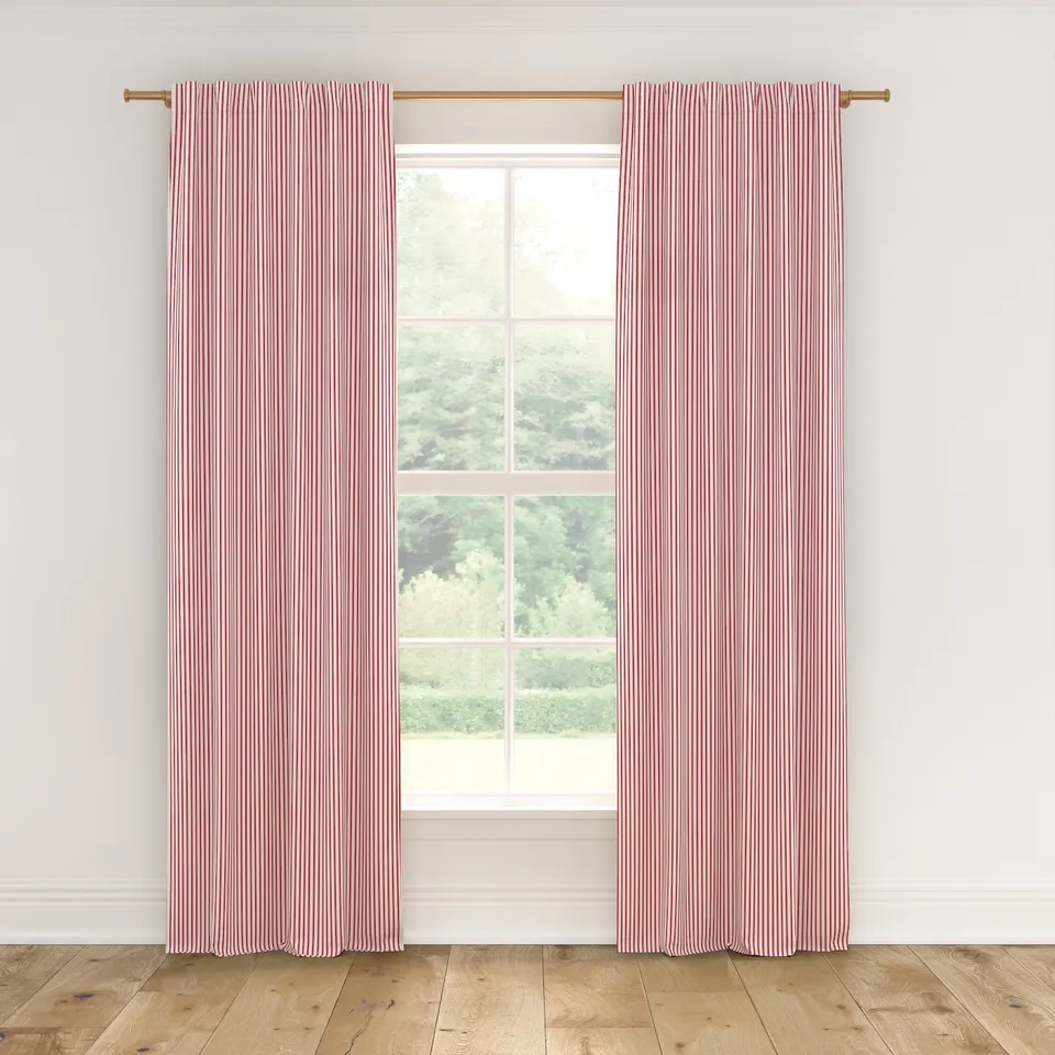 Printed Linen Curtain, Red Classic Ticking Stripe, 50" x 84", Privacy
