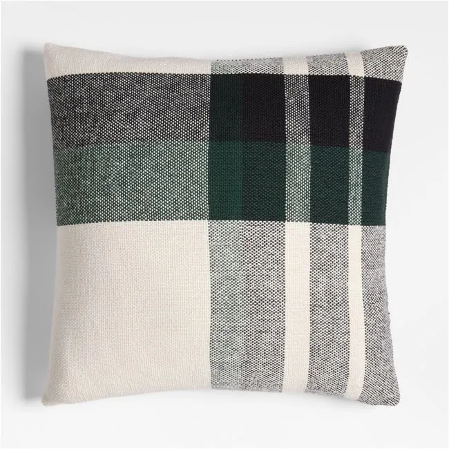Holiday Plaid Organic Cotton 23"x23" Spruce Green Throw Pillow Cover