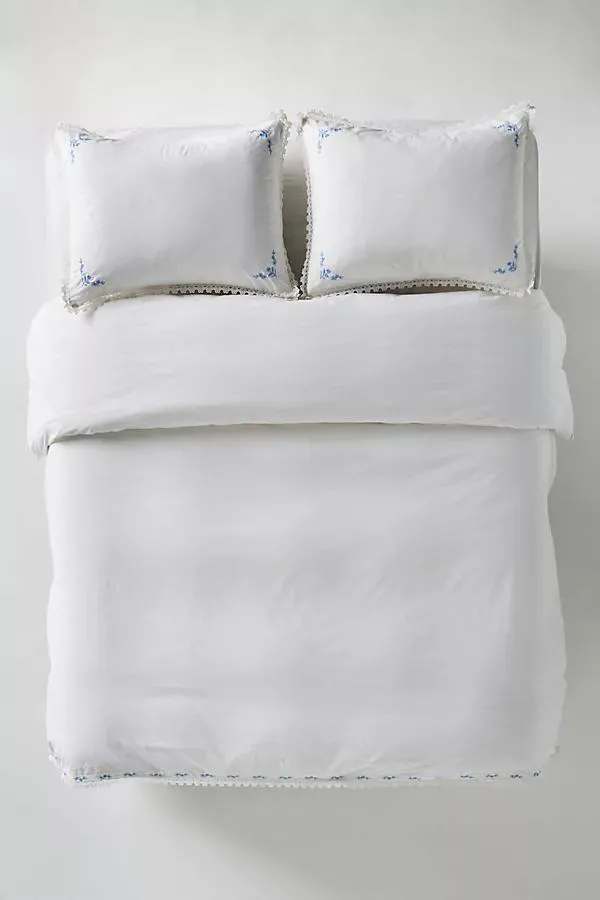 Leslie Cotton Percale Floral Embroidered Lace Duvet
