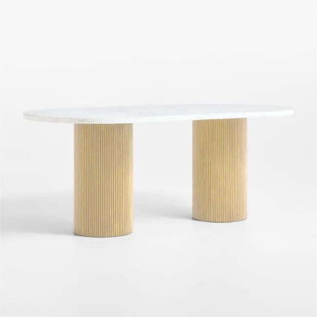 Portico 76" Marble and Natural Oak Oval Dining Table