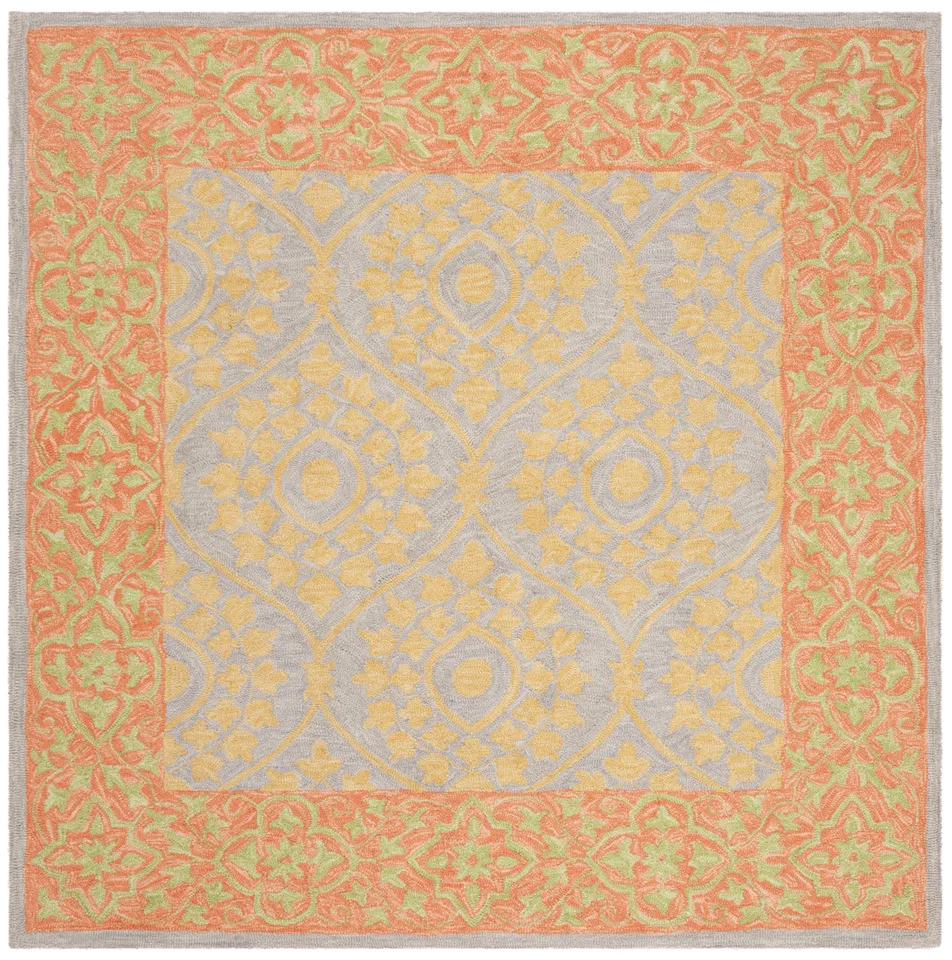 Arlo Home Hand Hooked Area Rug, SZN105A, Orange/Silver,  5' X 5' Square