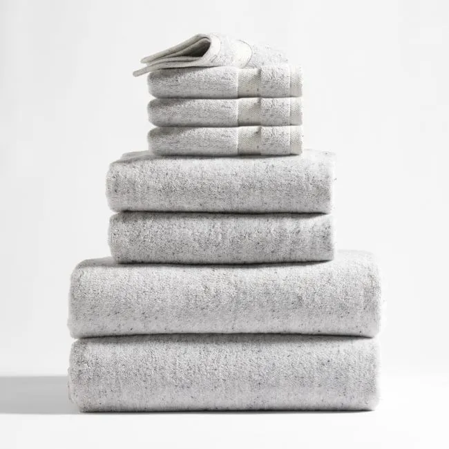 Classic Organic Turkish Cotton Grey Fleck Bath Towels, Set of 8