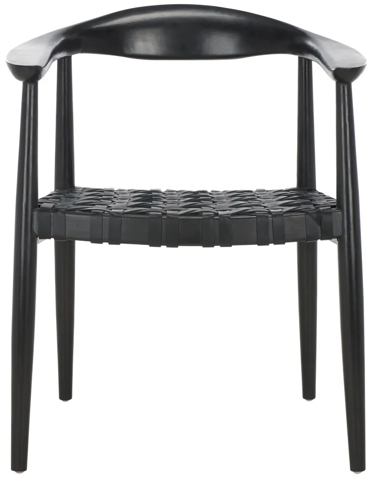 Walda Leather Woven Accent Chair - Black