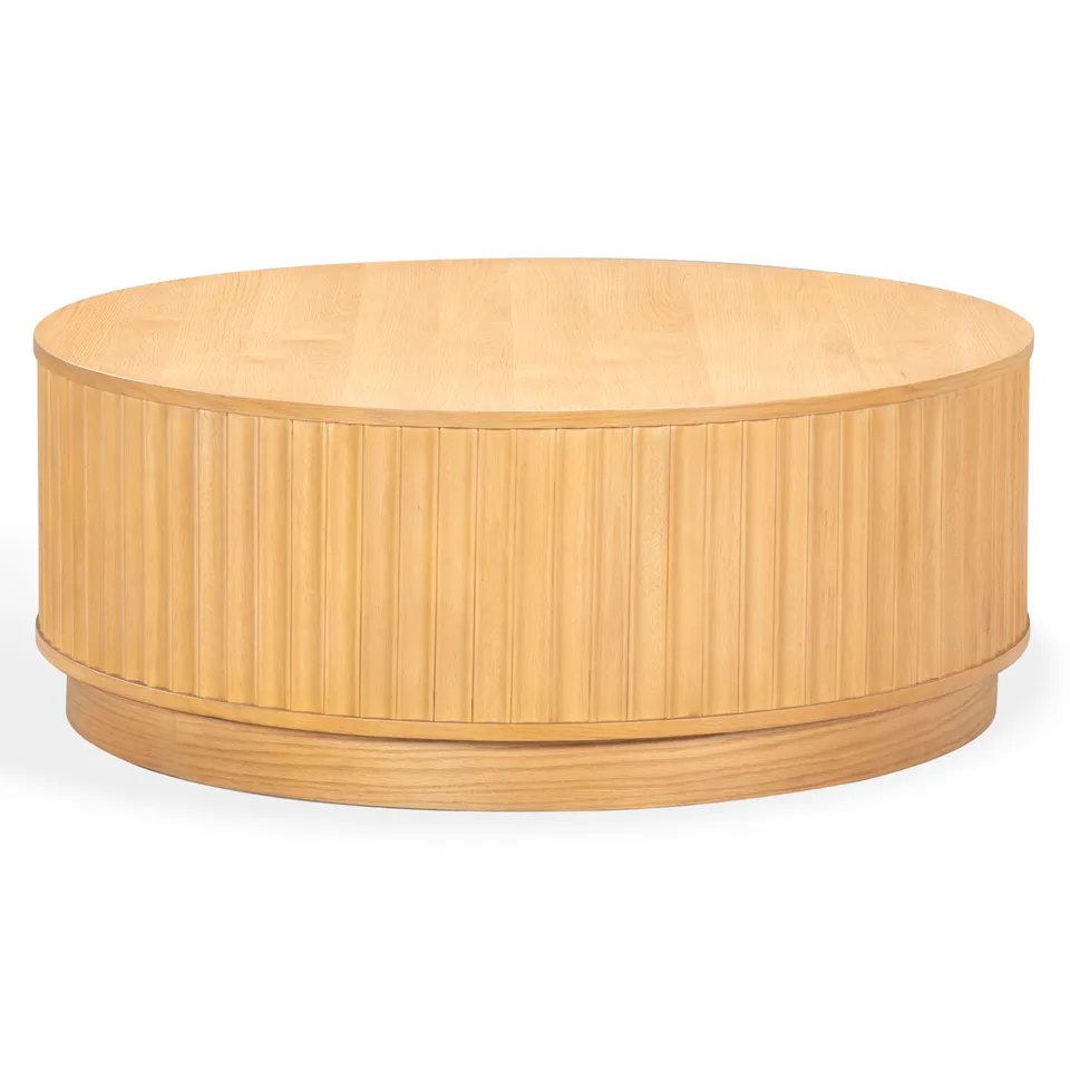 Safavieh Couture Cynthia Round Fluted Coffee Table, Brown Oak