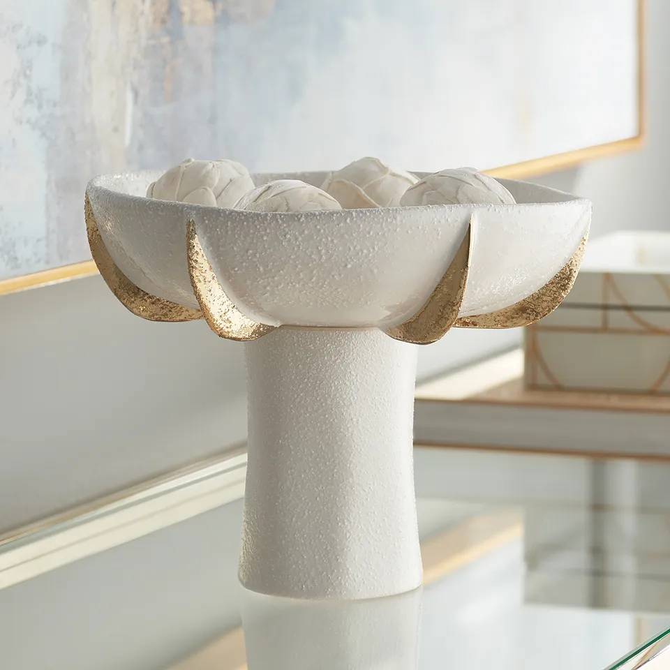 Dahlia Studios Adelaide 9 3/4"  White and Gold Ceramic Pedestal Bowl
