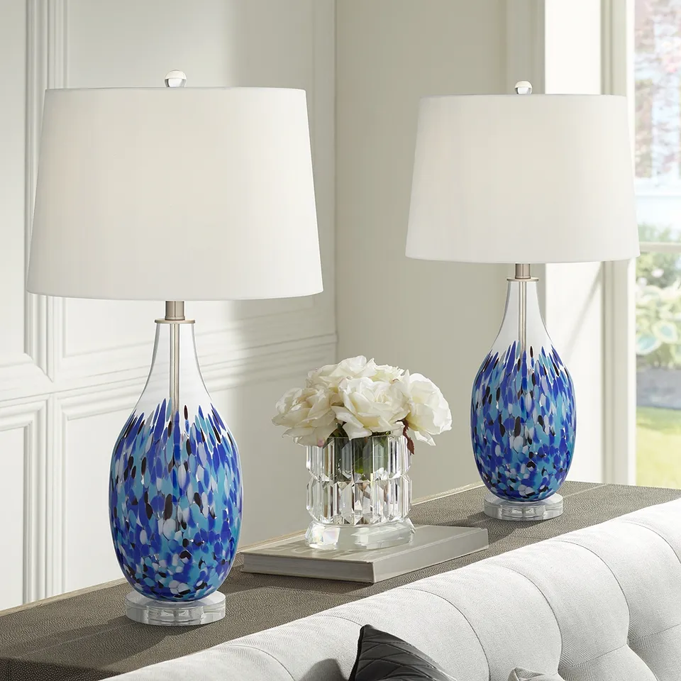 Possini Euro Marnie 27 3/4" Blue Art Glass Table Lamps Set of 2
