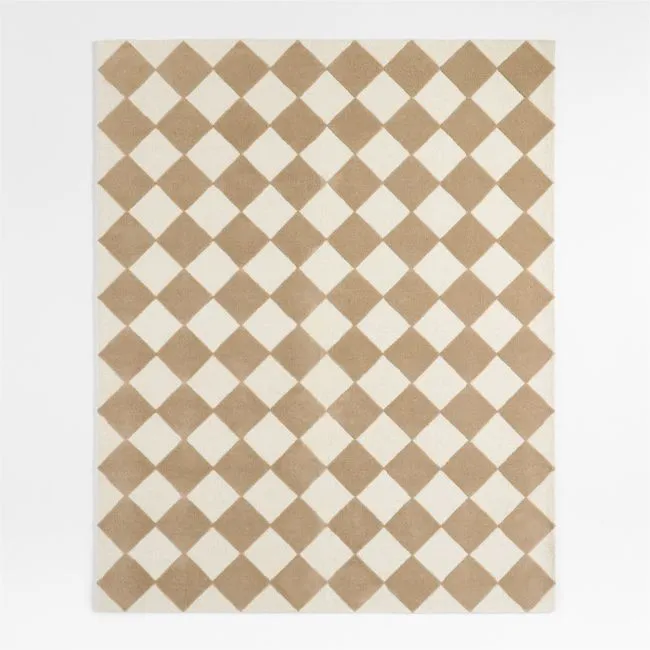 Checkerboard Tan Wool Kids Area Rug 9'x12'