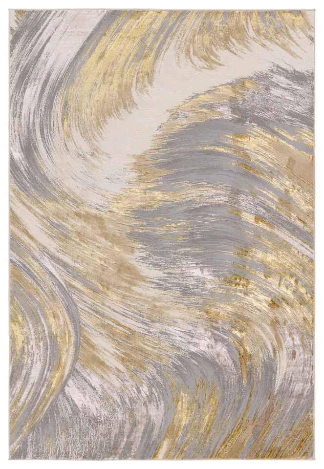 Zione Abstract Gold/ Gray Runner Rug (3'3"X12')