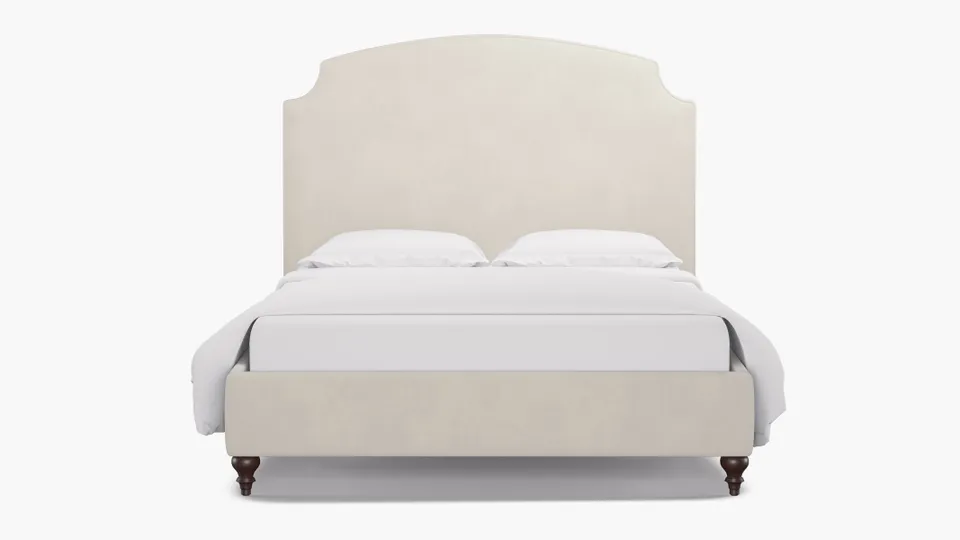 Cove Bed, White Performance Velvet, Espresso Traditional Turned Leg, Twin