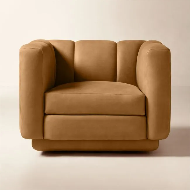Yarrow Brown Leather Swivel Chair Set of 2