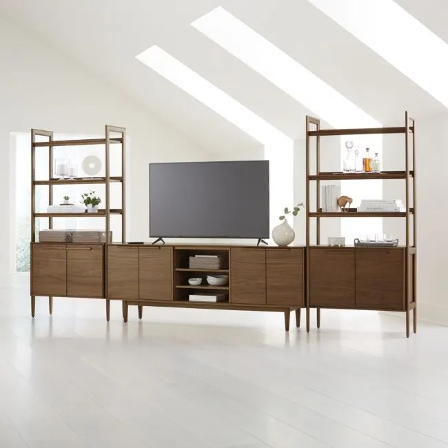 Tate 152" Walnut Storage Media Console and Bookcase Set
