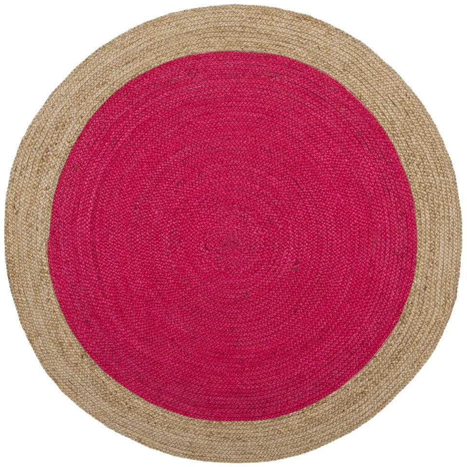 Arlo Home Hand Woven Area Rug, NF801C, Fuchsia/Natural,  5' X 5' Round