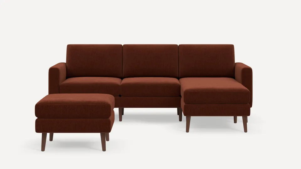 Nomad Sofa Sectional with Ottoman - Sienna - Performance Brushed Chenille / Walnut - Wood / Block