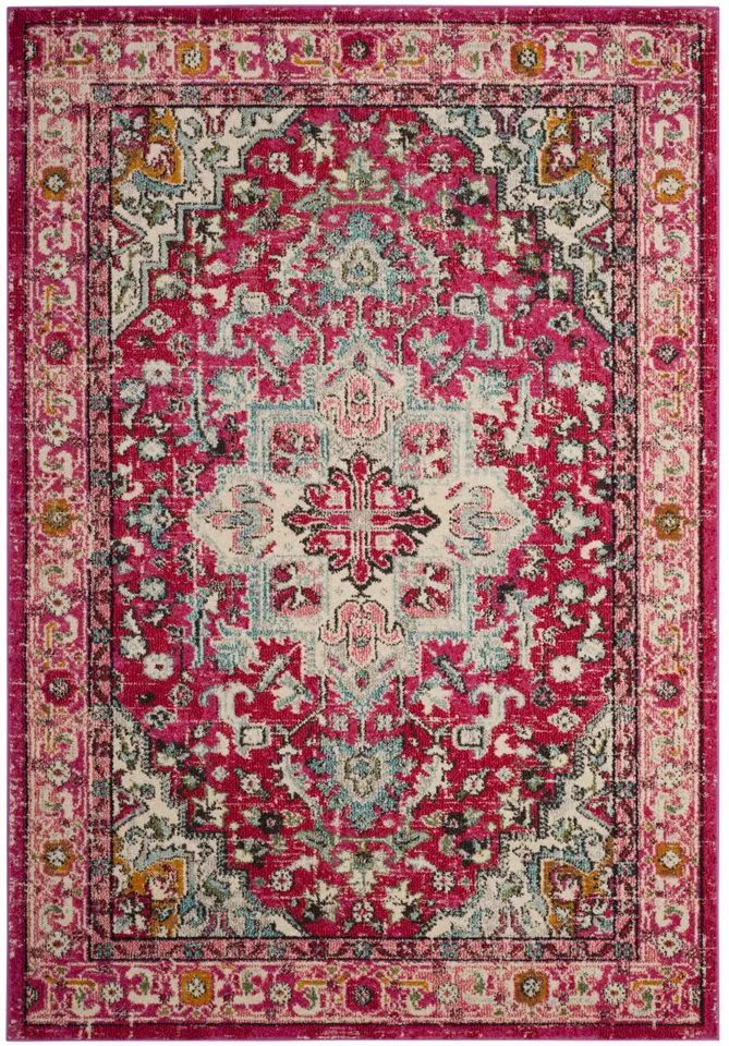 Arlo Home Woven Area Rug, MNC250J, Fuchsia/Light Blue,  6' 7" X 9' 2"