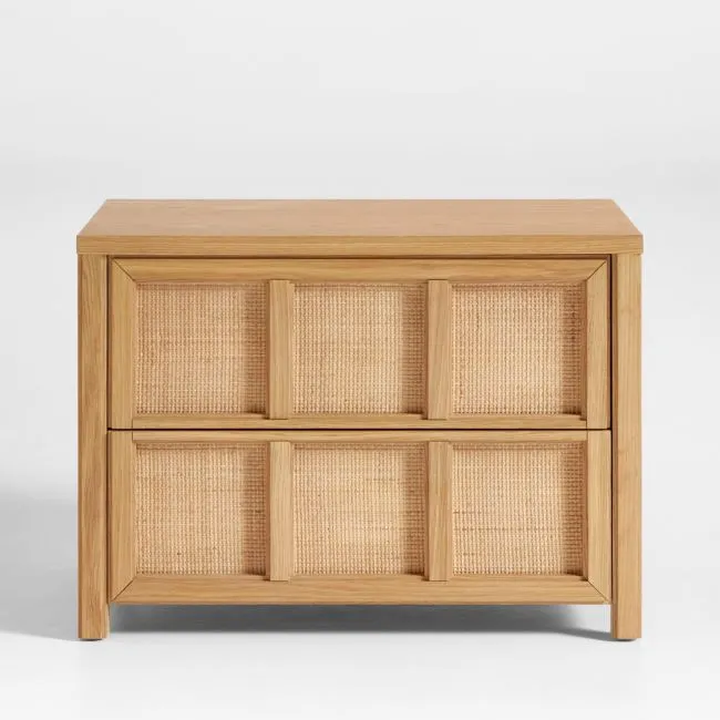 Campagna 30" Rattan and Natural Oak Wood Nightstand