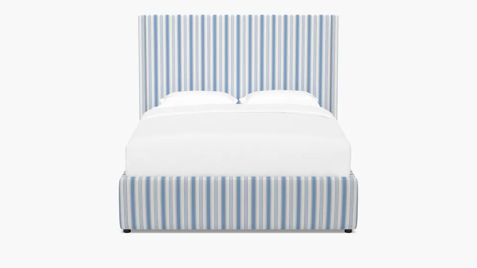 Modern Wingback Bed, Cornflower Regency Stripe, King