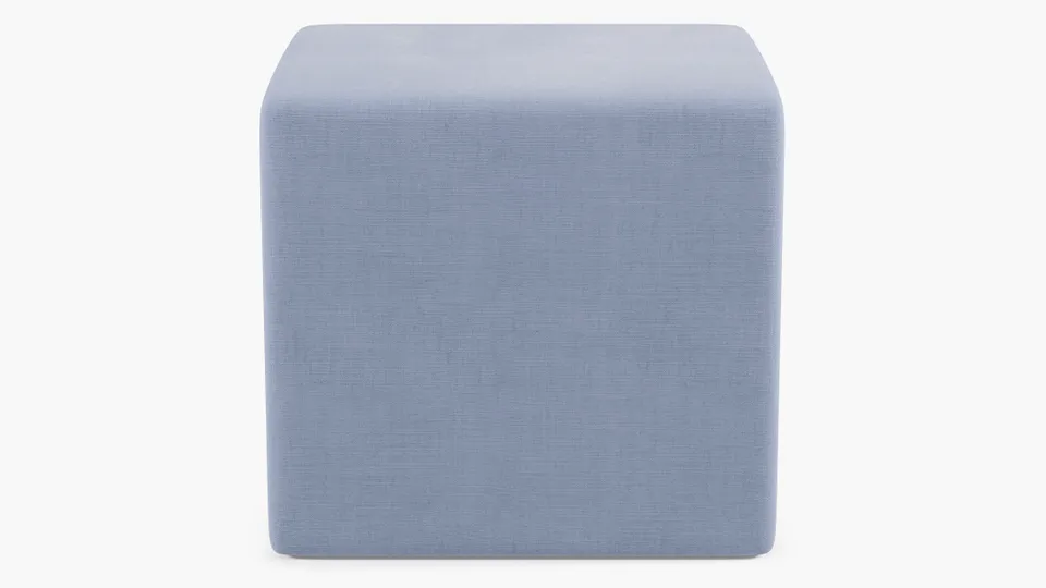 Cube Ottoman, Denim Everyday Linen
