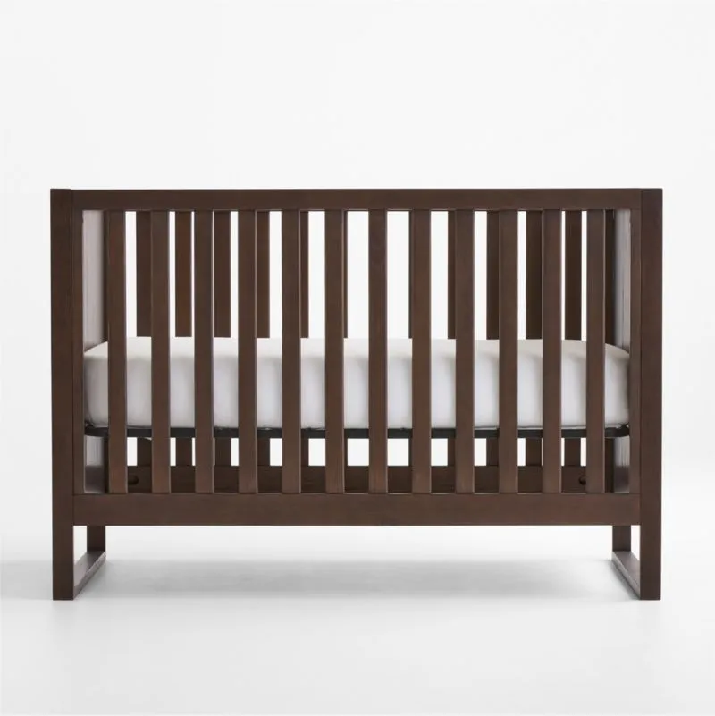 Gemini Crib Deep Brown Ash Wood Convertible Baby Crib with Toddler Bed Rail