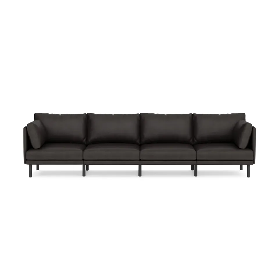 Field Leather 4-Piece Sofa - Slate - Top Grain Leather / Black - Metal