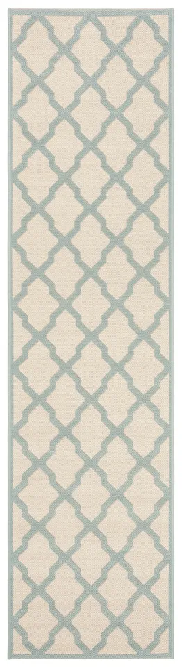 Arlo Home Indoor/Outdoor Woven Area Rug, LND122L, Cream/Aqua,  2' X 8'