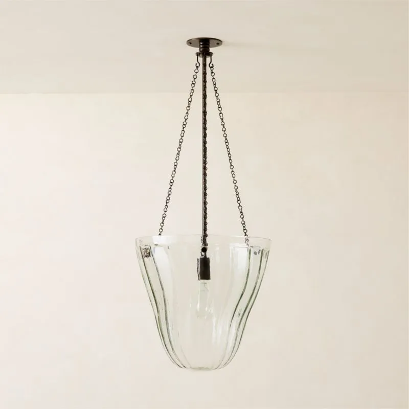 Dury Blackened Bronze And Glass Pendant Light 16"