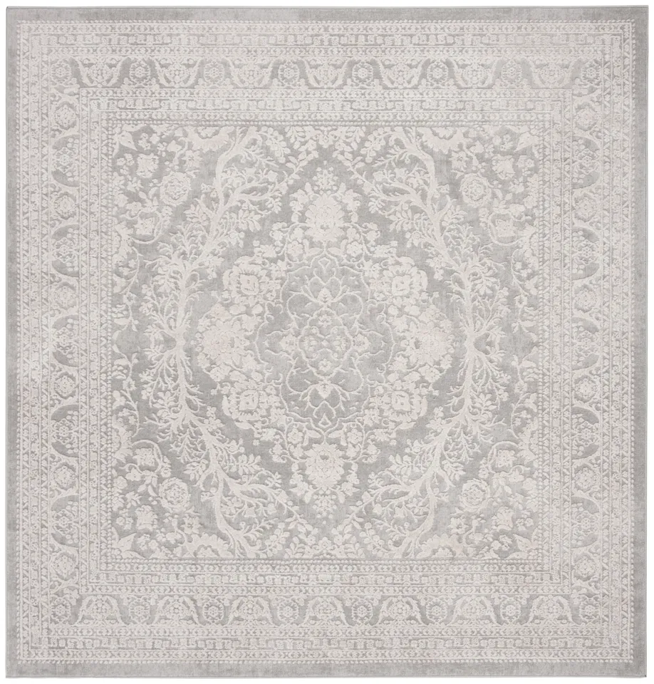 Arlo Home Woven Area Rug, RFT668G, Light Grey/Cream,  6' 7" X 6' 7" Square
