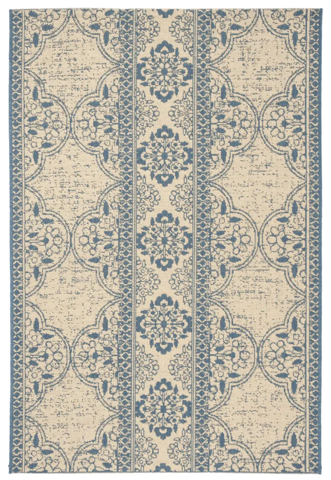 Arlo Home Indoor/Outdoor Woven Area Rug, LND174M, Blue/Cream,  4' X 6'